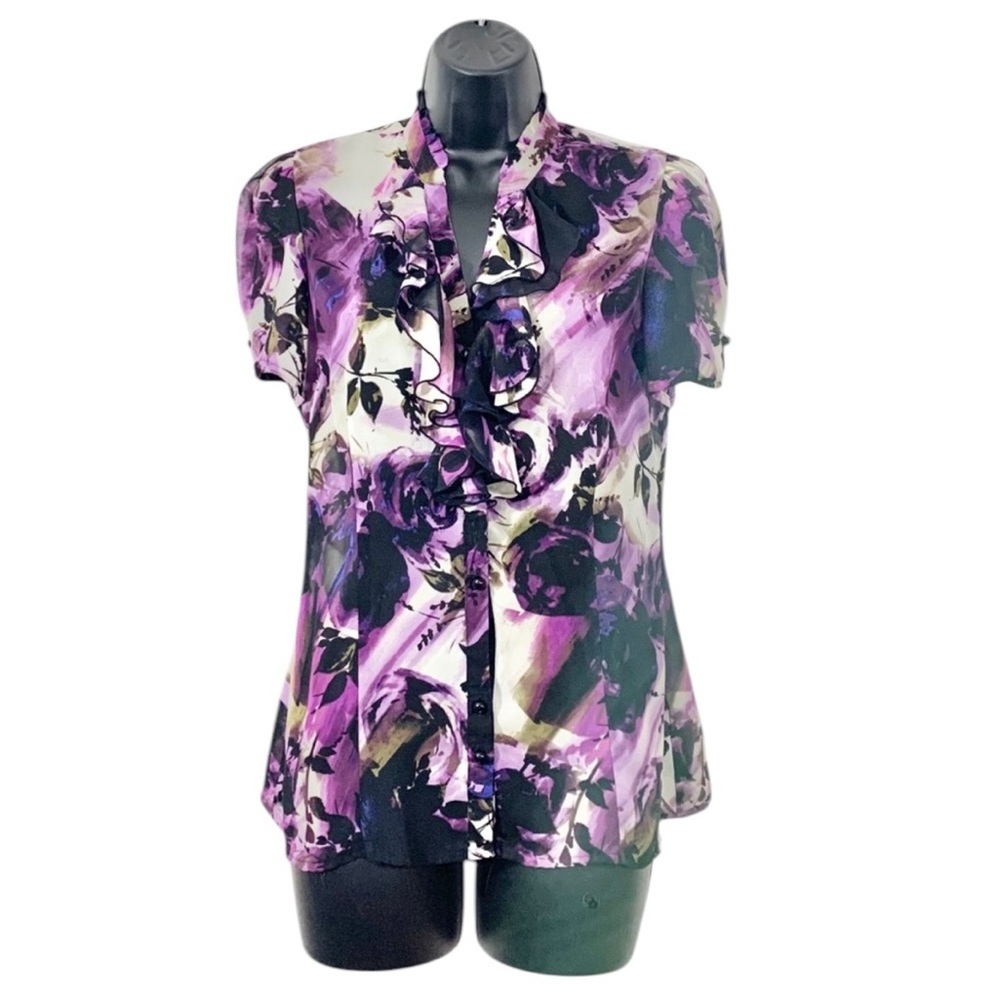 Worthington Ruffle Top Pirate Floral Print Blouse
